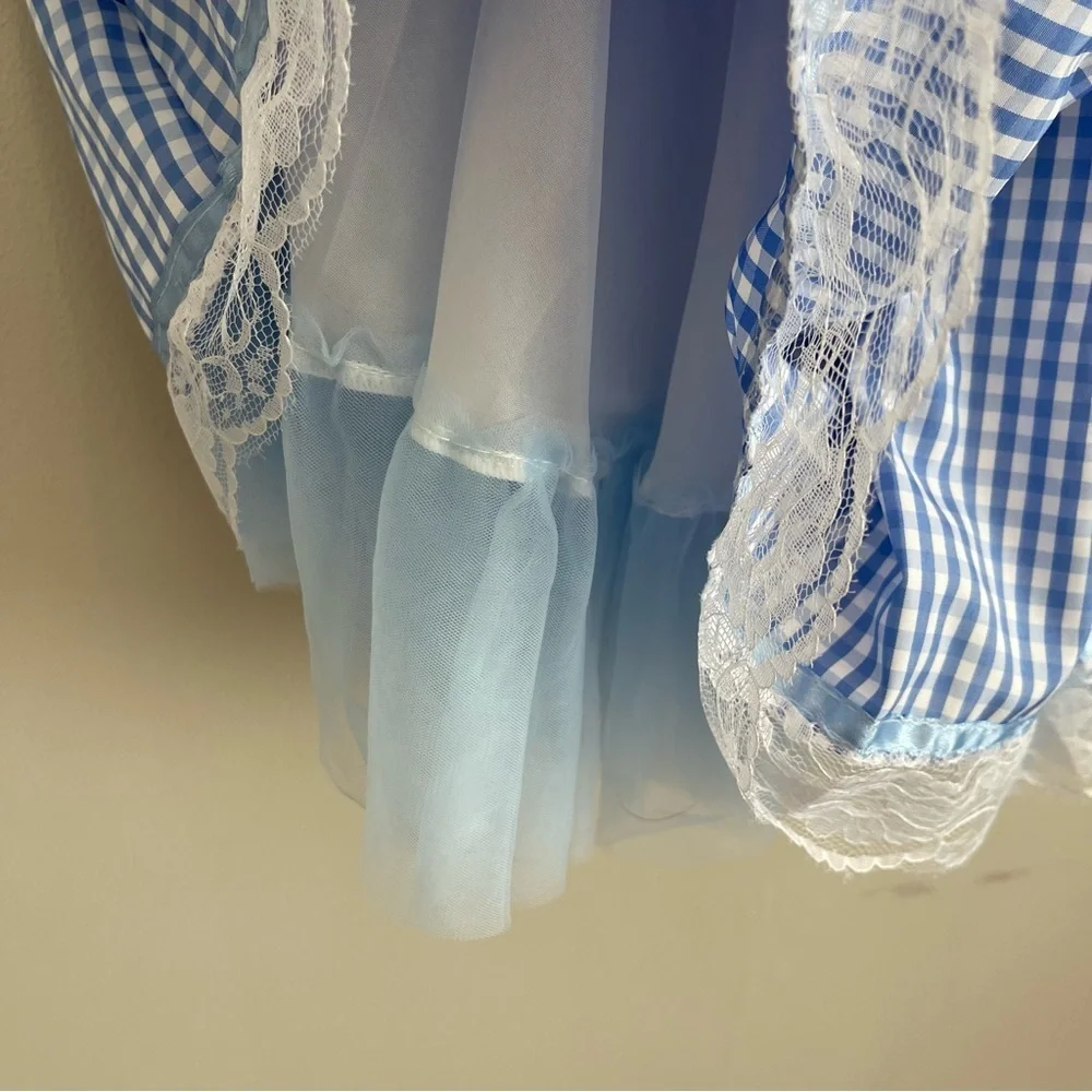 Halloween Cosplay Dress Dorothy Blue Gingham Mini Dress Square Neck Lace Sz S